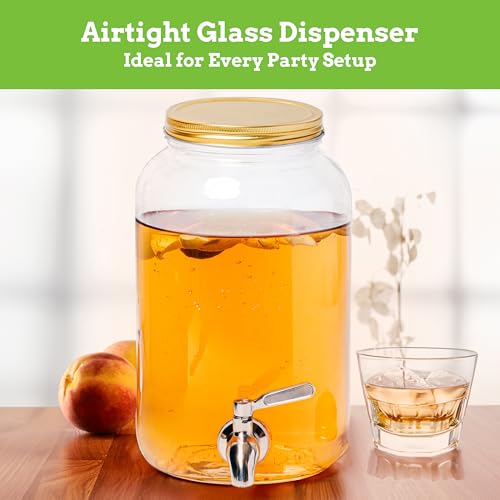 1 Gallon Kombucha Glass Beverage Dispenser with Spigot - Wide-Mouth - Glass Drink Dispenser Parties & Home Use and Lid for...