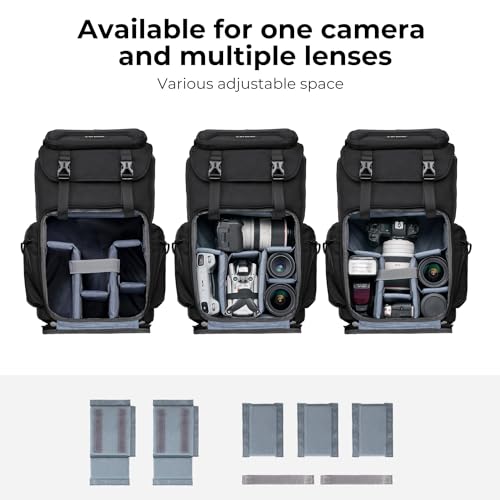 K&F CONCEPT Camera Backpack, Hard Shell Camera Bag, Large Capacity Photography Backpack with 15.6" Laptop Compartment & Tr...