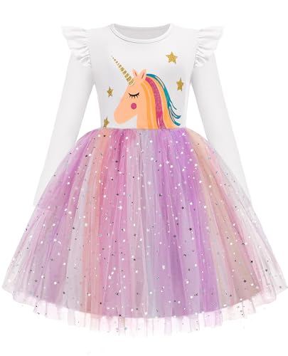 Arshiner Toddler Girls Tutu Dresses Long Sleeve Ruffle Fall Winter Holiday Star Sequin Tulle Dress 2-6Y