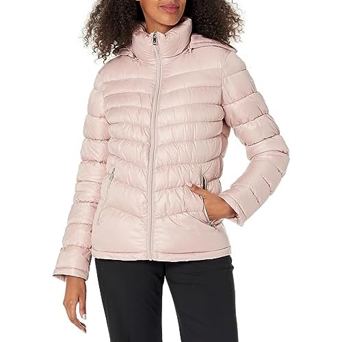 Kenneth Cole womens Solid Hooded Puffer Jacket