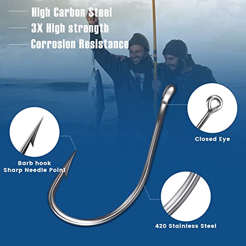 Carbon Steel Fishing Hooks 500Pcs/90Pcs, Circle Hooks Assortment for Saltwater Freshwater Ice Fishing, Salt Water Fish Hoo...