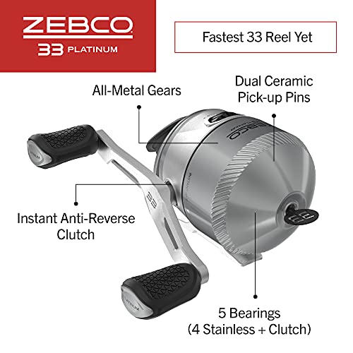 Zebco 33 Platinum Spincast Fishing Reel, Size 30 Reel, Right or Left-Hand Retrieve, 4.7:1 Gear Ratio, Pre-spooled with 10 ...