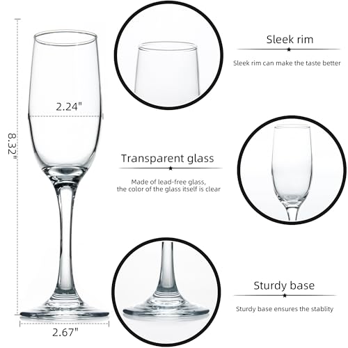 CZUMJJ Elegant Champagne Glasses Set of 16, Long Stem Glass Champagne Flutes for Mimosa, Sparking Wine, Wedding, Party - 6...