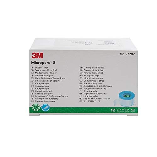 3M Micropore Skin Friendly Silicone Medical Tape, 1 Inch X 5-1/2 Yard, Blue, 12 Rolls, 1 Pack