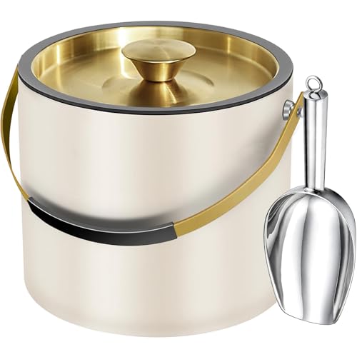 3.2L Modern Insulated Ice Bucket with Silicone Lid, Scoop, Strainer, Double Wall Stainless Steel Ice Bucket for Parties & ...