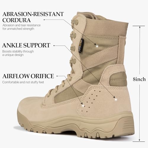 FREE SOLDIER Men's Work Tactical Boots 8 Inches Lightweight Combat Boots Durable Suede Leather Military Boot Desert Boot
