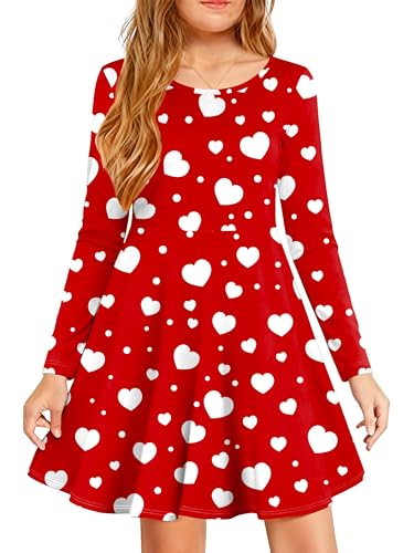 VVNTY Valentines Dress for Girls: Cute Heart Dresses Girl A Line Casual Holiday Dress 5-12 Years
