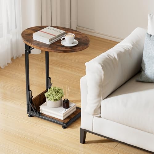Elbourn Folding Side Table End Couch Tables,Metal Frame C-Shaped TV Stand for Sofa Living Bedroom Bedside Coffee Small Spa...