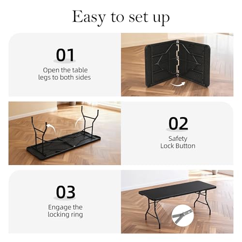 6FT Folding Table with Carrying Handle: Upgrade Thickened Heavy Duty Portable Foldable Table | Perfect Plastic Tables for ...
