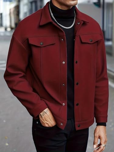 Men's Casual Button Coat, Classic Lapel Collar Lightweight Warm Jacket, Stylish Outerwear, for Fall and Winter