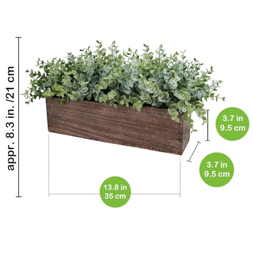 Winlyn 14" Artificial Eucalyptus in Rectangular Wood Planter Box Faux Plants Arrangement Centerpiece Wooden Potted Eucalyp...