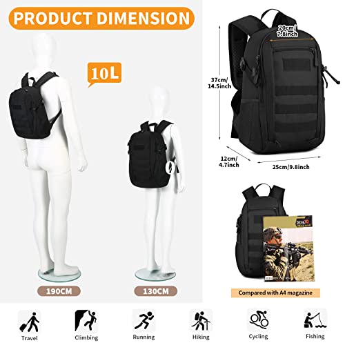 HUNTVP 10L Tactical Backpack Small Backpack Mini Daypack Military MOLLE Rucksack Gear Tactical Assault Pack Bag for Huntin...