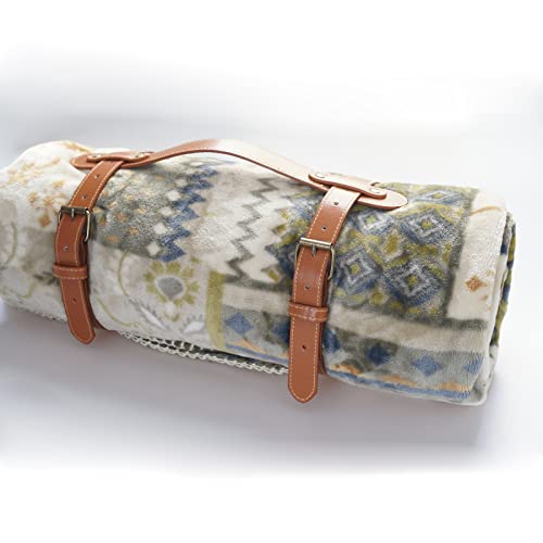 PU Leather Handle Outdoor Picnic Blanket Carry Strap Camping Travel Rug Carrier Blanket Motorcycle Tour Yoga Mat Luggage B...