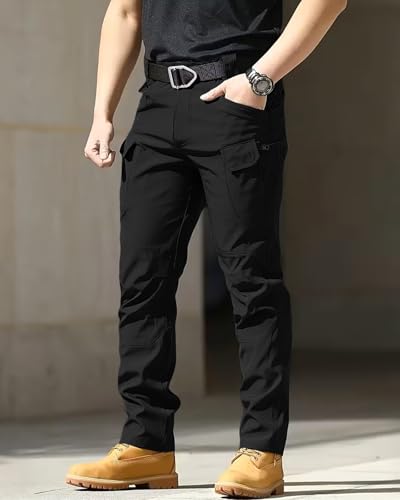 whox Men's Cargo Tactical Pants Work Hiking Trousers Waterproof Lightweight Elastic Waist for Travel with Pockets(No Belt)