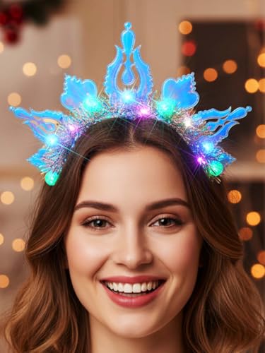 Urieo Ball Light Up Headband Led Colorful Headpiece Glow Party Crown Christmas Hair Accessories for Women