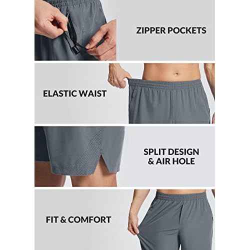baleaf Men's 5'' Running Shorts Quick Dry Lightweight Unlined 2 Zipper Pockets Workout Gym