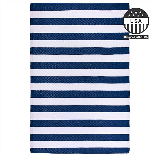 FH Home Outdoor Rug - Waterproof, Fade Resistant, Reversible - Premium Recycled Plastic - Striped - Large Patio, Deck, Sun...