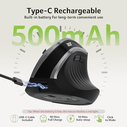 acer Ergonomic Mouse Wireless, Vertical Computer Mouse for Office, Ergo Mice Rechargeable for Right Hand, 2.4GHz USB Recei...