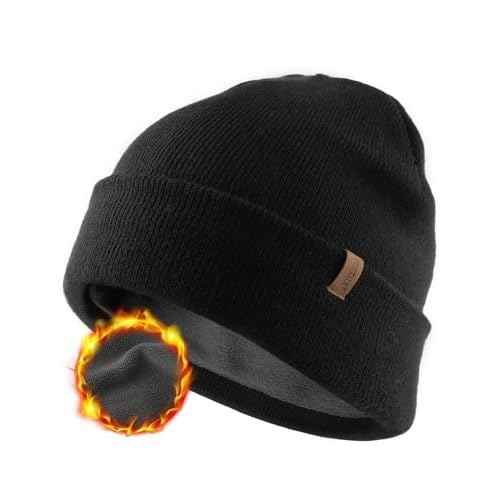 FURTALK Mens Beanie Fleece Lined Winter Hats Double Layered Stylish Knited Cuffed Plain Hat