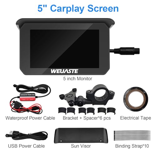Weuaste 5" Portable Motorcycle Carplay Touch Screen with Wireless Android Auto GPS Navigation System, Bright Waterproof HD...