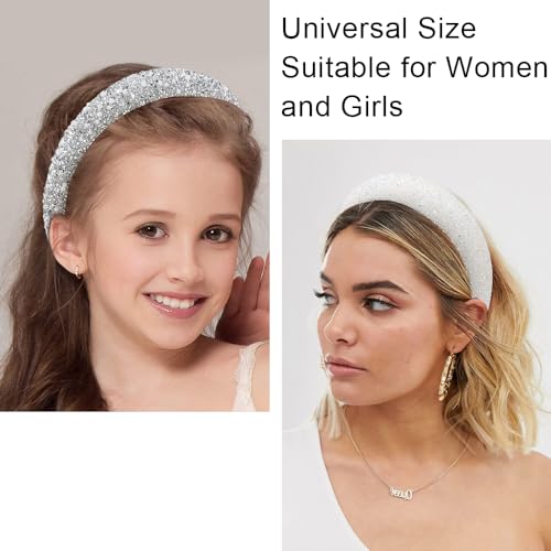 AHONEY 2 Pack Rhinestone Headband for Women Girls, Glitter Sequin Beaded Pearls Padded Headbands for Women Prom Wedding Sp...