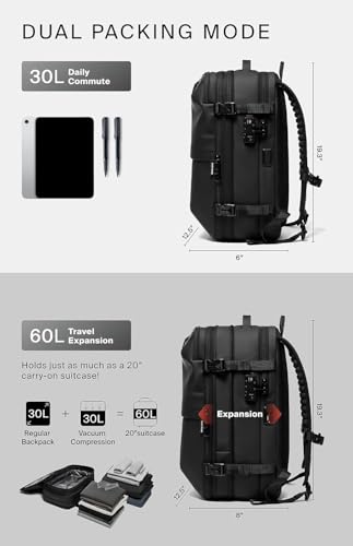 BlackVoyage Vortex Vacuum Seal Travel Backpack 60L Expandable Air Compression System Water Resistant TSA Lock Carry-On Sui...