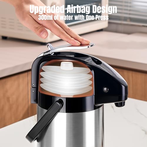 PARACITY Upgraded Airpot Coffee Carafe with Double Pump, Stainless Steel Drink Dispenser for Hot/Cold Beverage with Lazy S...