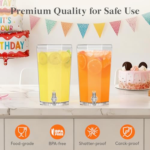 Lifewit 1 Gallon Plastic Drink Dispenser for Parties, Clear Beverage Container for Juice/Tea/Soda, Drink Pitcher with Leak...
