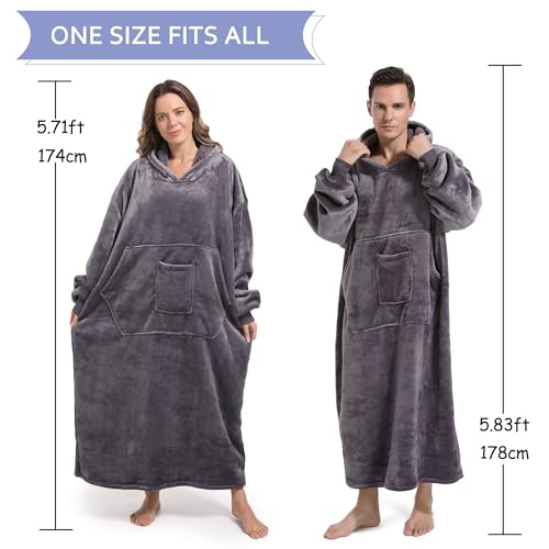 FUSSEDA Oversized Wearable Blanket Sweatshirt, Thick Warm Fleece Cozy Sherpa Hooded with Pockets and Sleeves Gift for Adult
