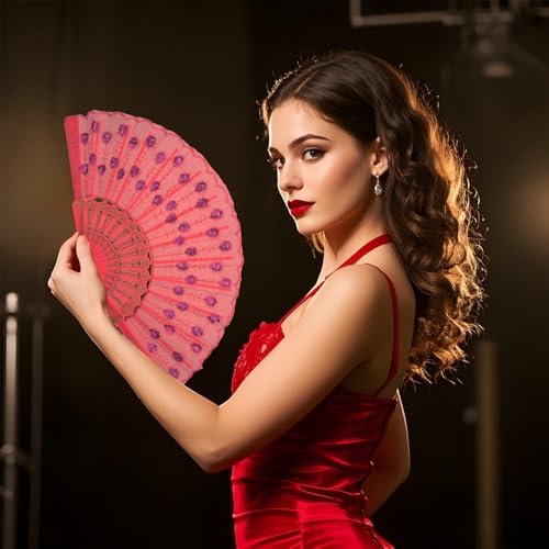 QIRMIZI 30 Pcs Bulk Spanish Hand Fans – Foldable Handheld Fans for Women – Perfect for Parties, Weddings, Church, Dancing,...