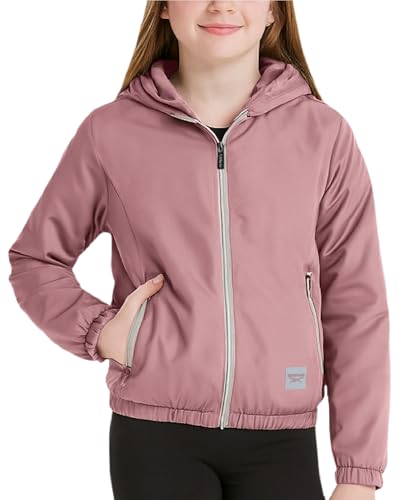 Reebok Girls Windbreaker Jacket - Lightweight Wind and Water Resistant Insulated Girls Jacket with Storm Cuff Sleeves & Hood