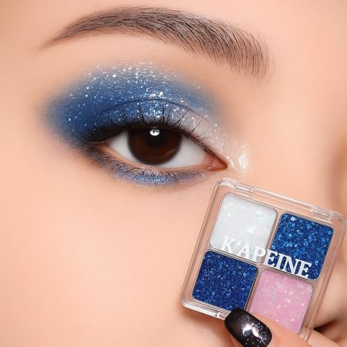 K'APEINE Glitter Shimmer Eyeshadow Makeup Palette, 4Colors Sparkle Eye Shadow Palettes Highly Pigmented Makeup Kit Long La...