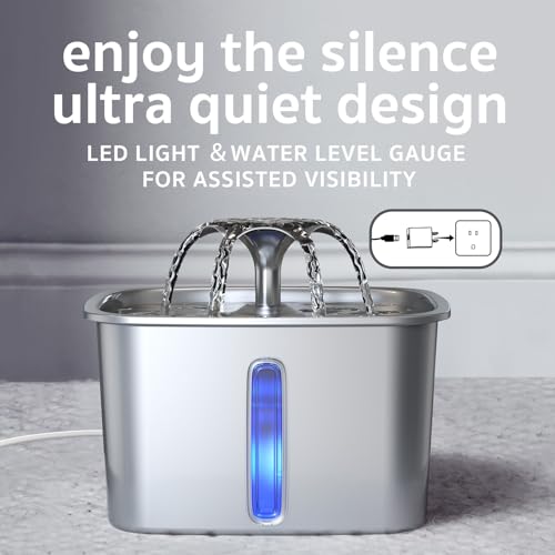 Veken Innovation Award Winner Stainless Steel Cat Water Fountain, 95oz/2.8L Automatic Pet Fountain Dog Water Dispenser wit...