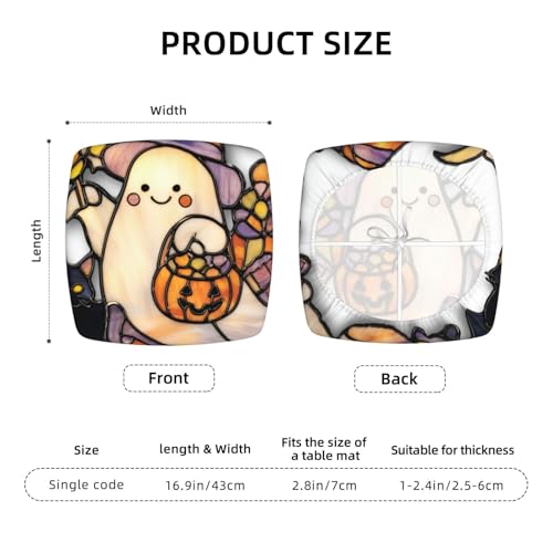 Cute Ghost Pumpkin-Shaped Candy Bucket Chair Seat Covers for Dining Room Stretch Chair Seat Covers Set of 2, Chair Seat Protector Cushion Slipcovers for Kitchen Restaurant Office