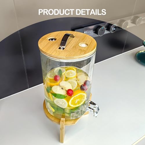 Winsterch 2 Gallon Drink Dispenser for Parties, Glass Beverage Dispenser with Wood Stand and Spigot, Lemonade, Tea, Juice ...