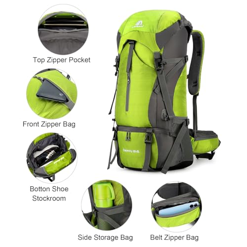 ShowyLive 70L Hiking Backpack - Lightweight Waterproof Travel Backpack for Men & Women, Foldable Daypack with Rain Cover f...