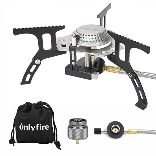 ONLYFIRE Portable Camping Gas Stove, Backpacking Camp Stove with Piezo Ignition, 1LB Propane Adapter, Mini Camp Stove with...