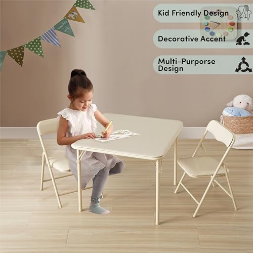 Heritage Kids Beige Kids Activity Table and Chair Set,3-Piece Furniture Set with 1 Square Table & 2 Folding Chairs,Playroo...