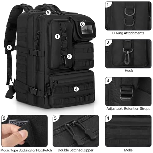 ANILD Tactical Backpack, 50L Army 4 Days Assault Pack Bag, Military Molle Backpack, Heavy Duty Rucksack Water Resistant