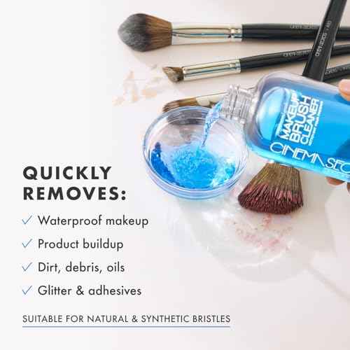 Cinema Secrets Original Blue Vanilla Makeup Brush Cleaner Solution & Spray Combo - Professional Cleanser for Makeup Brushes - Quick-Drying & Rinse-Free - Removes Built-Up Make Up (16 fl oz & 2 fl oz)