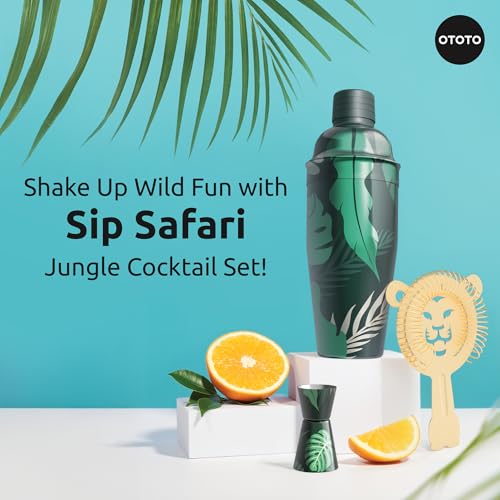 New - OTOTO Sip Safari Jungle Cocktail Shaker Set - Bartender Kit with Lion Cap, Bar Cart Accessories, Bartender Bar Acces...