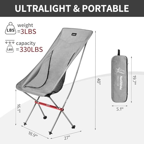 Naturehike Folding Camping Chair, Lightweight High Back Portable Compact Chair, Large Heavy Duty 330lbs for Adults, Hiking...