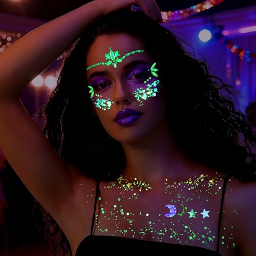 YGDZ Glow in The Dark Face Glitter, Hair Body Glitter Gel, Face Jewels Stick On for Women, Festival Carnival Outfits, Merm...