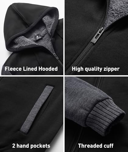 SCODI Hoodies for Men Heavyweight Fleece Sweatshirt - Full Zip Up Thick Sherpa Lined Hooded Jacket