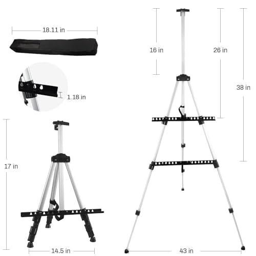 Art Easel Stand for Painting and Sign - RRFTOK Aluminum 66 Inch Metal Tripod Adjustable Portable Easels for Display - Canv...