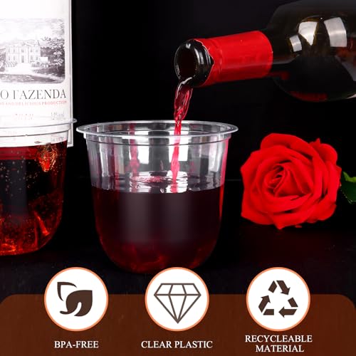 KesaPlan 50 Pcs Disposable Stemless Glasses 12oz Crystal Plastic Wine Glasses Clear Classic Cup for Meeting Weddings Birth...