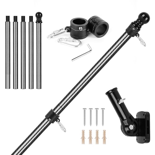Msnaile 6FT Carbon Fiber Flag Pole, Flagpole for Outside House, Porch Flagpoles, Tangle Free Black Flag Pole Kit, Wind-Res...