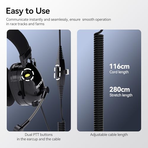 Retevis ANC Noise Cancelling 2 Way Radio Headset, Overhead, for RT22 RT21 H-777 RT68 RA79, Compatible with Baofeng UV-5R 5RM BF-F8HP, Waklie Talkie Headset with Mic for Racing Agriculture(1 Pack)