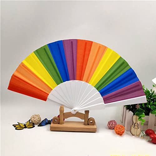 Heyiminy Rainbow Pride Folding Fan – 9in Handheld Clack Fan for Raves, Festivals & Parades – Reliable Cloth with Sturdy Pl...