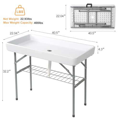 Allpop 4 Foot Folding Ice Cooler Table with Matching Skirt, Portable Patio Table with Grid Rack & Drain Hose for Party Bar...